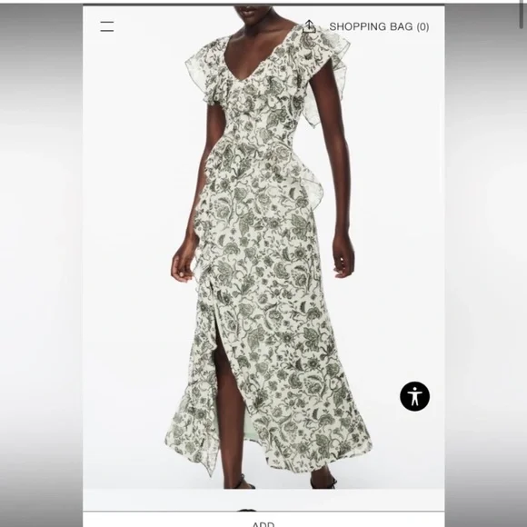 green emerald velvet dress Zara Army Green Leaf Print Wrap Dress – Thrift Nature Closet Ja main image 0